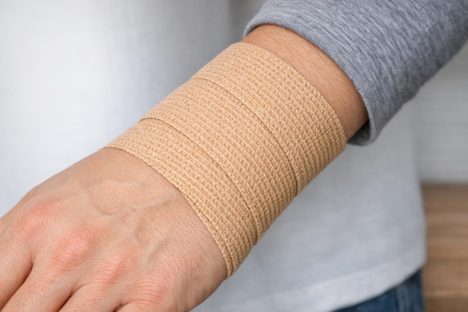Zdjęcie bandażu samoprzylepnego owiniętego wokół nadgarstka